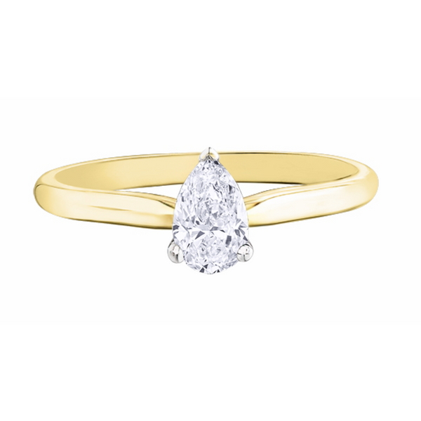 14K Yellow & White Gold .070ct Pear Canadian Diamond Solitaire Ring
