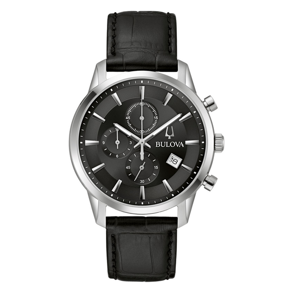 Bulova Sutton Watch with Black Dial & Leather Strap