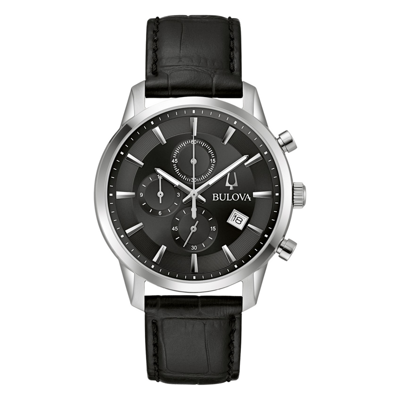 Bulova Sutton Watch with Black Dial & Leather Strap