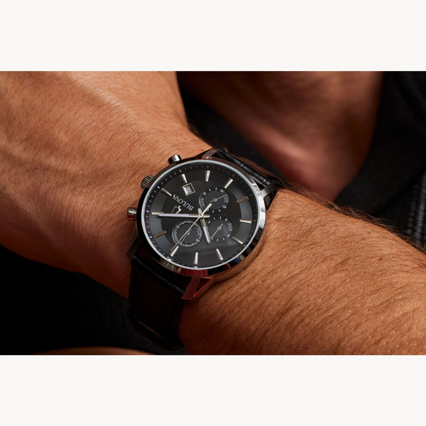 Bulova Sutton Watch with Black Dial & Leather Strap