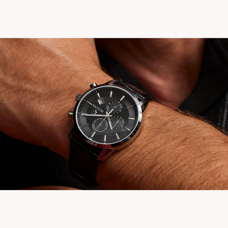 Bulova Sutton Watch with Black Dial & Leather Strap