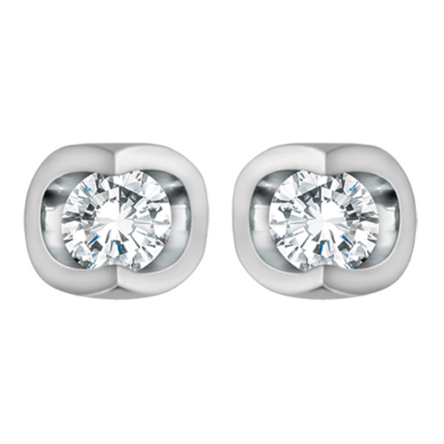 14K White Gold Round Brilliant .30ctw Diamond Mezza Luna Studs