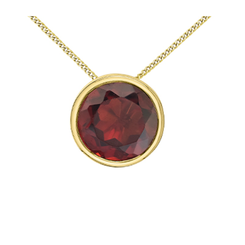 10K Yellow Gold Garnet Bezel Set Pendant on Chain