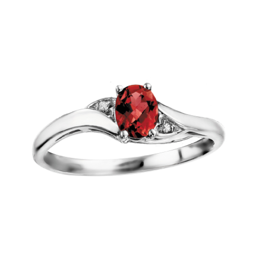 10K White Gold Oval Garnet & .01ctw Diamond Ring