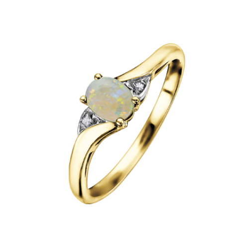 10K Yellow Gold Oval Opal & .01ctw Diamond Ring