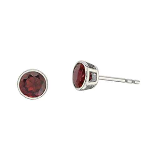 10K White Gold Garnet Bezel Set Studs