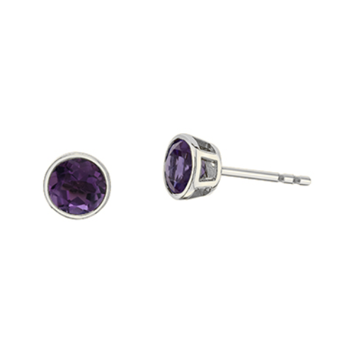 10K White Gold Amethyst Bezel Set Studs