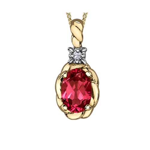 10K Yellow Gold Oval Garnet & .01ct Diamond Pendant with Chain