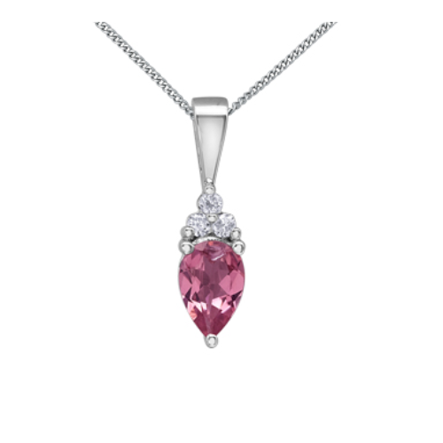 10K White Gold Pink Tourmaline & .03ctw Diamond Pendant on Chain