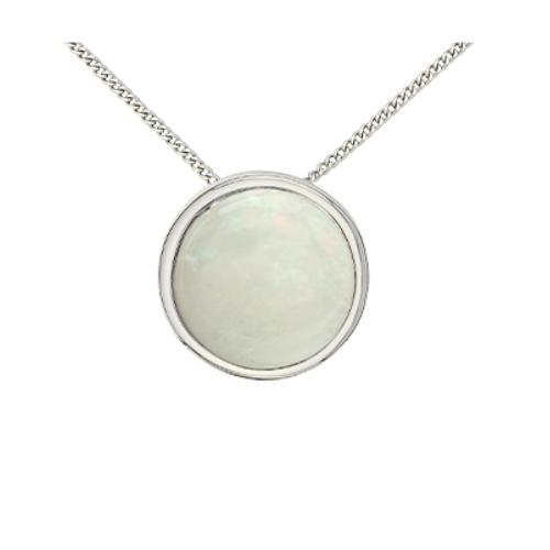 10K White Gold Opal Bezel Set Pendant on Chain