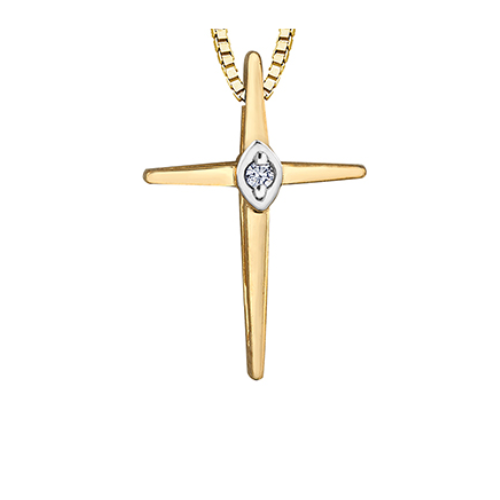 10K Yellow Gold .015ct Diamond Cross Pendant on Chain