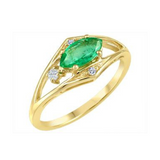 10K Yellow Gold Marquise Emerald & .043ctw Canadian Diamond Ring