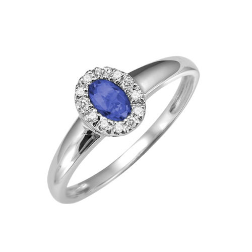 14K White Gold Oval Sapphire & .08ctw Round Brilliant Diamond Halo Ring