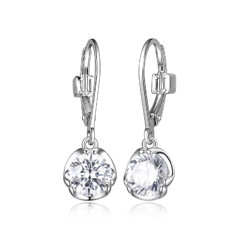 ELLE "Promise" Rhodium plated Round Cubic Zirconia Dangle Earrings