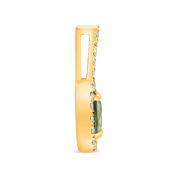 14K Yellow Gold .09ctw Diamond & Pear-shaped Green Sapphire Halo Pendant