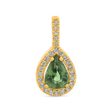 14K Yellow Gold .09ctw Diamond & Pear-shaped Green Sapphire Halo Pendant