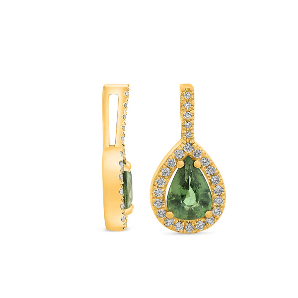 14K Yellow Gold .09ctw Diamond & Pear-shaped Green Sapphire Halo Pendant