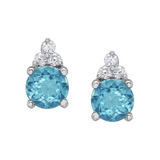 10K White Gold 4mm Blue Topaz & .048ctw Diamond Stud Earrings