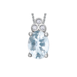10K White Gold .03ctw Diamond and 8x6mm Oval Aquamarine Pendant with Chain