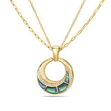 14K Yellow Gold .10CTW Diamond & Abalone Double Chain Necklace