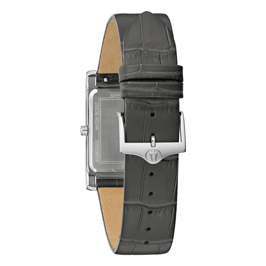 Bulova Sutton Rectangle Watch with Leather Strap and Grey Dial