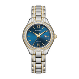 Citizen Eco-Drive Silhouette Crystal Two-Tone Watch with Navy Blue Dial