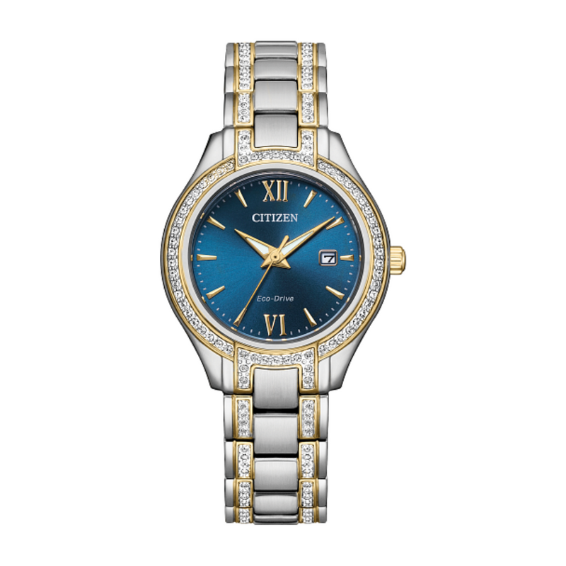 Citizen Eco-Drive Silhouette Crystal Two-Tone Watch with Navy Blue Dial