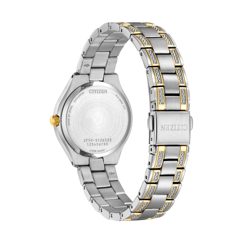 Citizen Eco-Drive Silhouette Crystal Two-Tone Watch with Navy Blue Dial