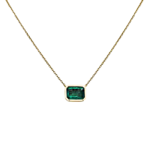 14K Yellow Gold 18" Emerald cut Pendant Necklace