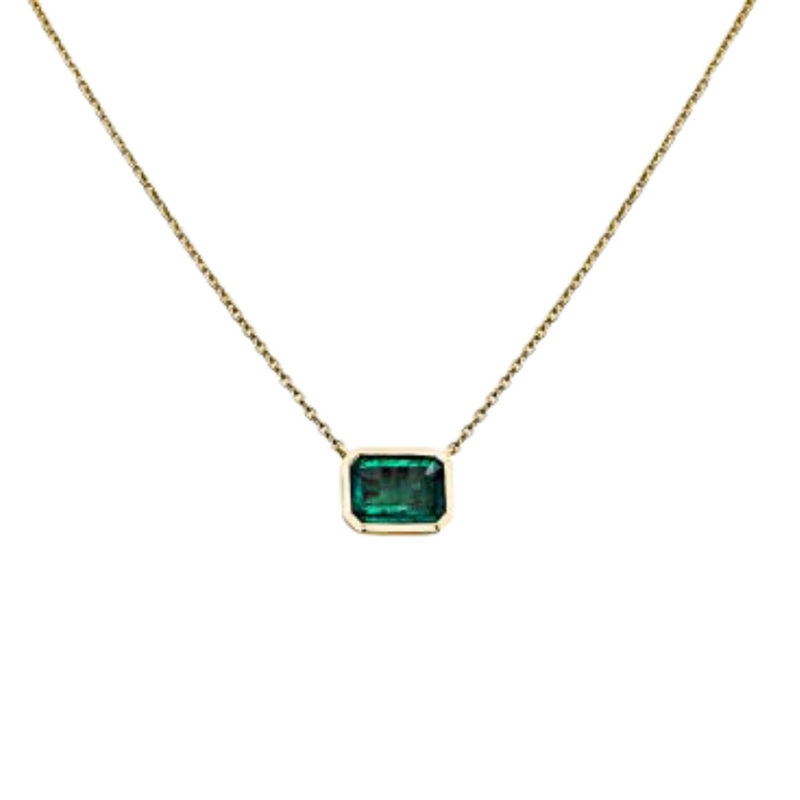 14K Yellow Gold 18" Emerald cut Pendant Necklace
