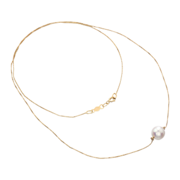 10K Yellow Gold 7mm Single Pearl Necklace