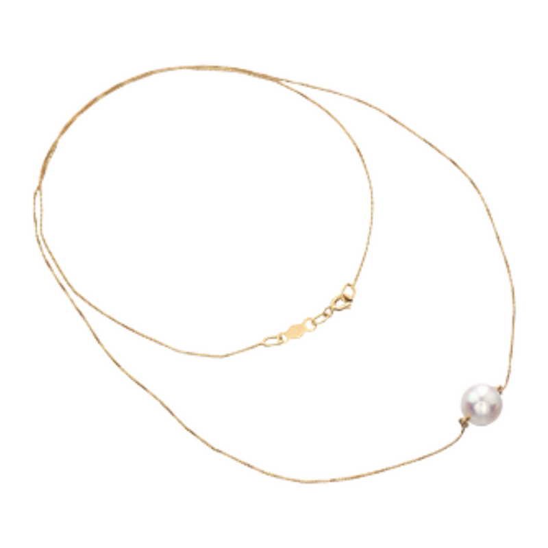 10K Yellow Gold 7mm Single Pearl Necklace