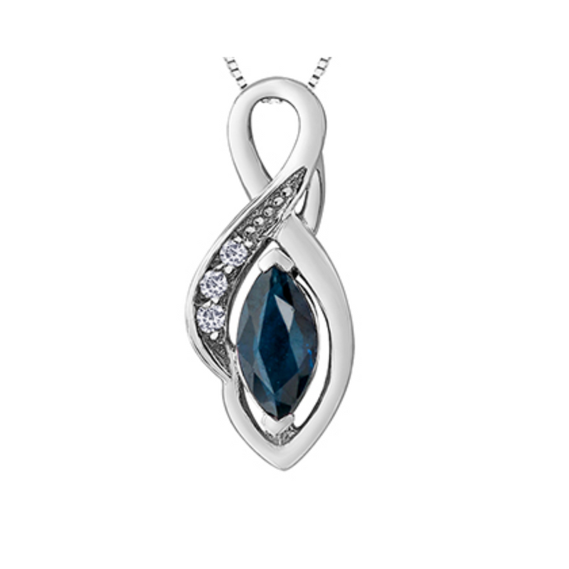 10K White Gold Sapphire & .018ctw Diamond Pendant with Chain