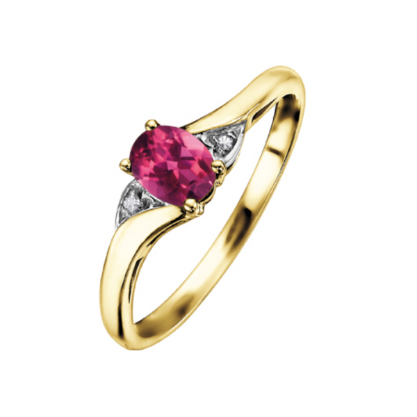 10K Yellow Gold Oval Pink Tourmaline & .01ctw Diamond Ring