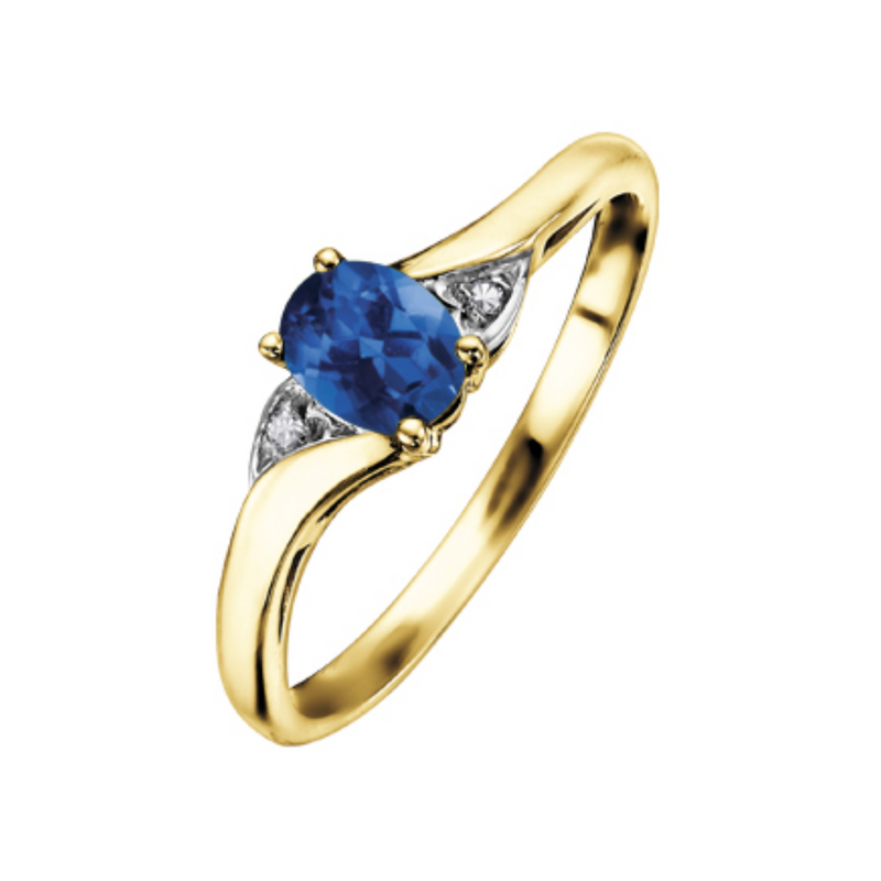 10K Yellow Gold Oval Sapphire & .01ctw Diamond Ring
