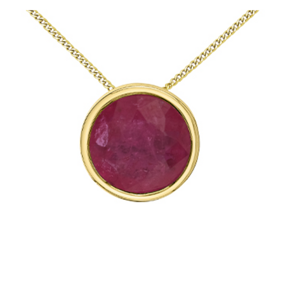 10K Yellow Gold 5mm Ruby Bezel set Pendant on Chain