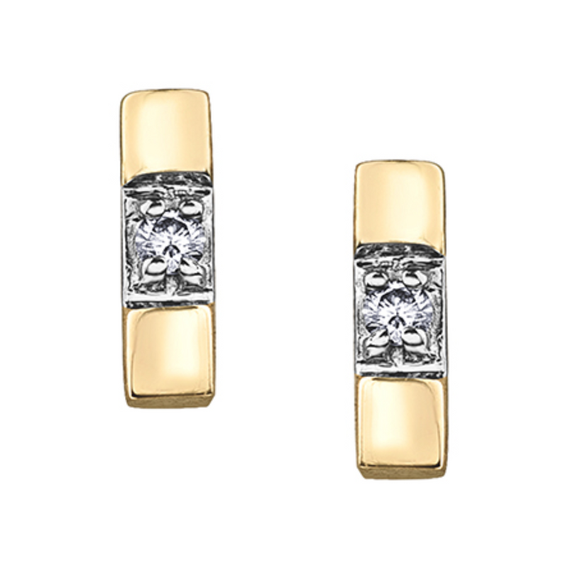 10K Yellow Gold .016ctw Diamond Bar Earrings