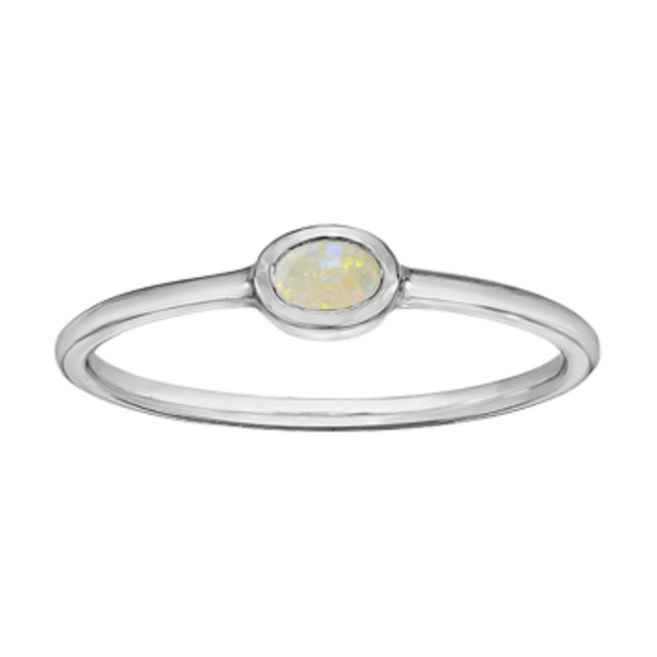 10K White Gold 5x3mm Oval Opal Bezel set Chi Chi Ring