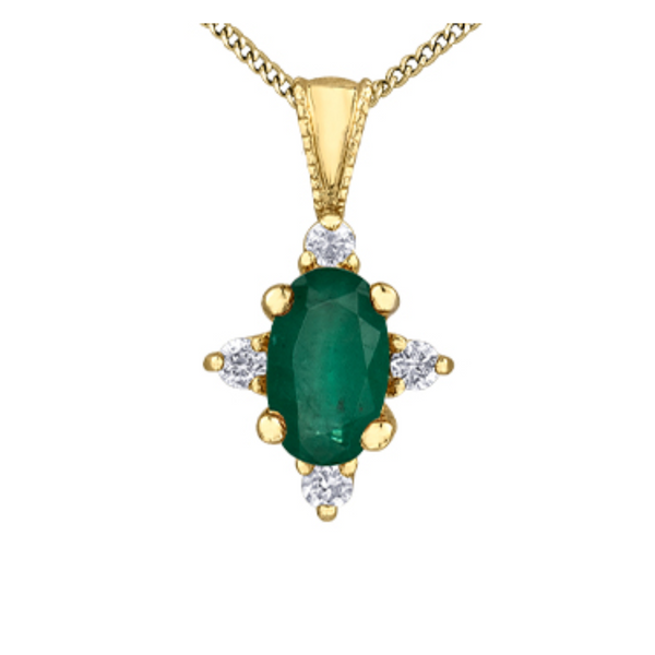 10K Yellow Gold .03ctw Diamond & Emerald Pendant on Chain