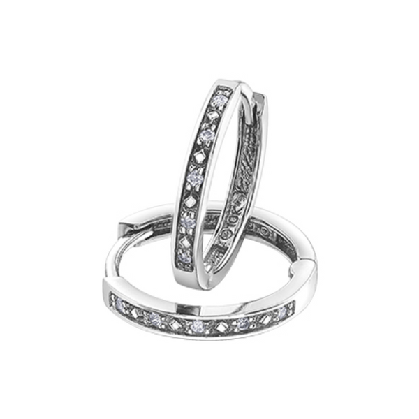 10K White Gold .05ctw Diamond Hoops
