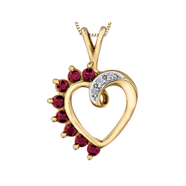 10K Yellow Gold .03ctw Diamond and Ruby Heart Pendant on Chain