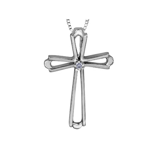 10K White Gold .01ct Diamond Cross Pendant on Chain
