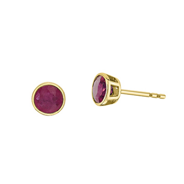10K Yellow Gold 5mm Ruby Bezel set Studs