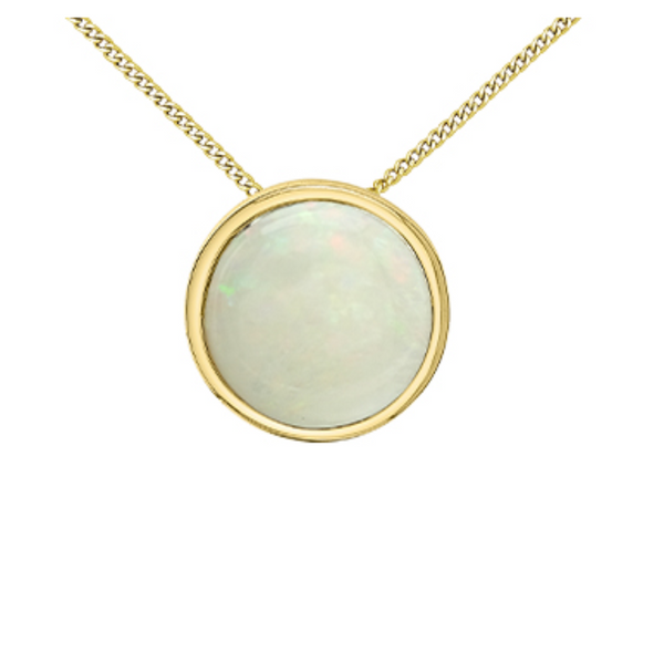 10K Yellow Gold 5mm Opal Bezel set Pendant on Chain