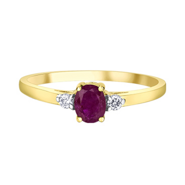 10K Yellow Gold Ruby & .06ctw Diamond Ring