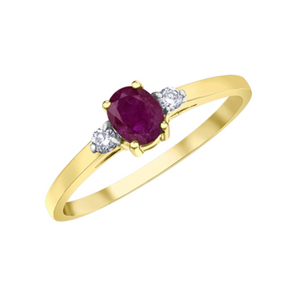 10K Yellow Gold Ruby & .06ctw Diamond Ring