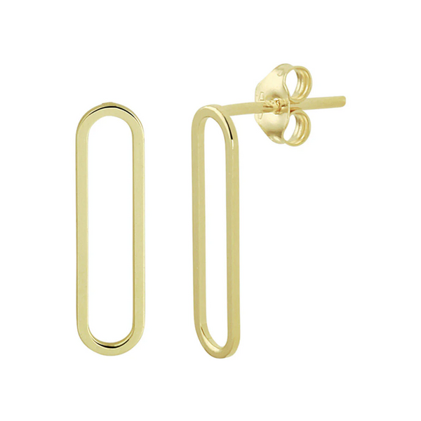 14K Yellow Gold Long Oval Stud Earrings