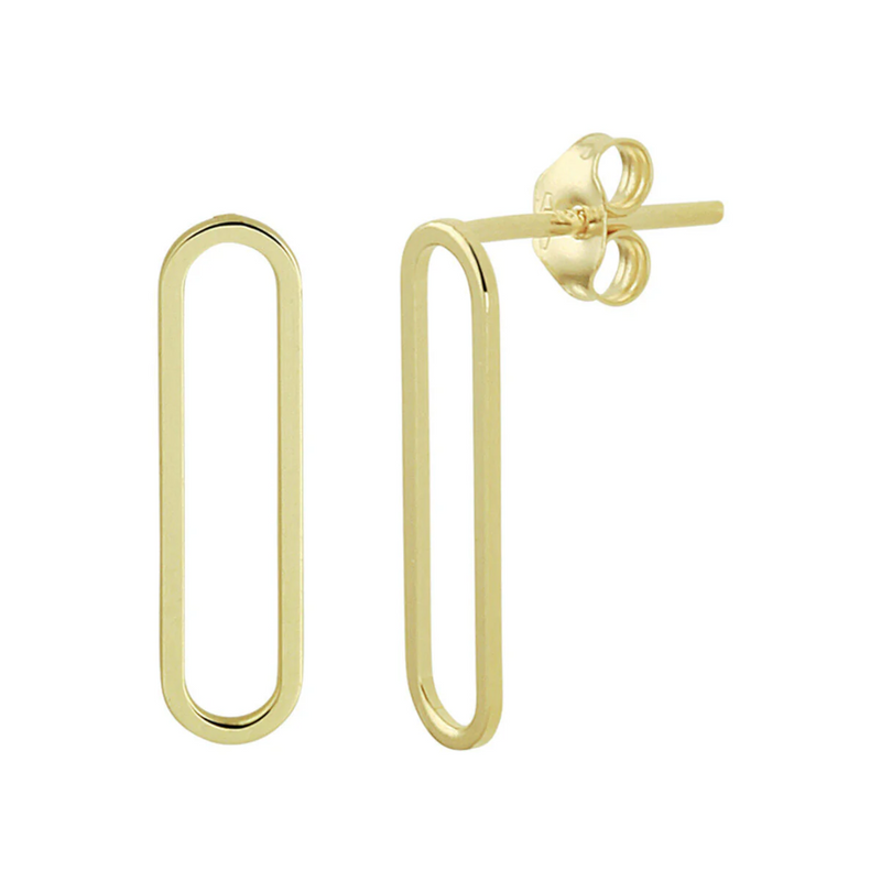 14K Yellow Gold Long Oval Stud Earrings