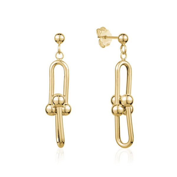 10K Yellow Gold Chain Link Ball Dangle Earrings