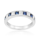 14K White Gold .39ctw Princess cut Channel Diamond & Sapphire Band